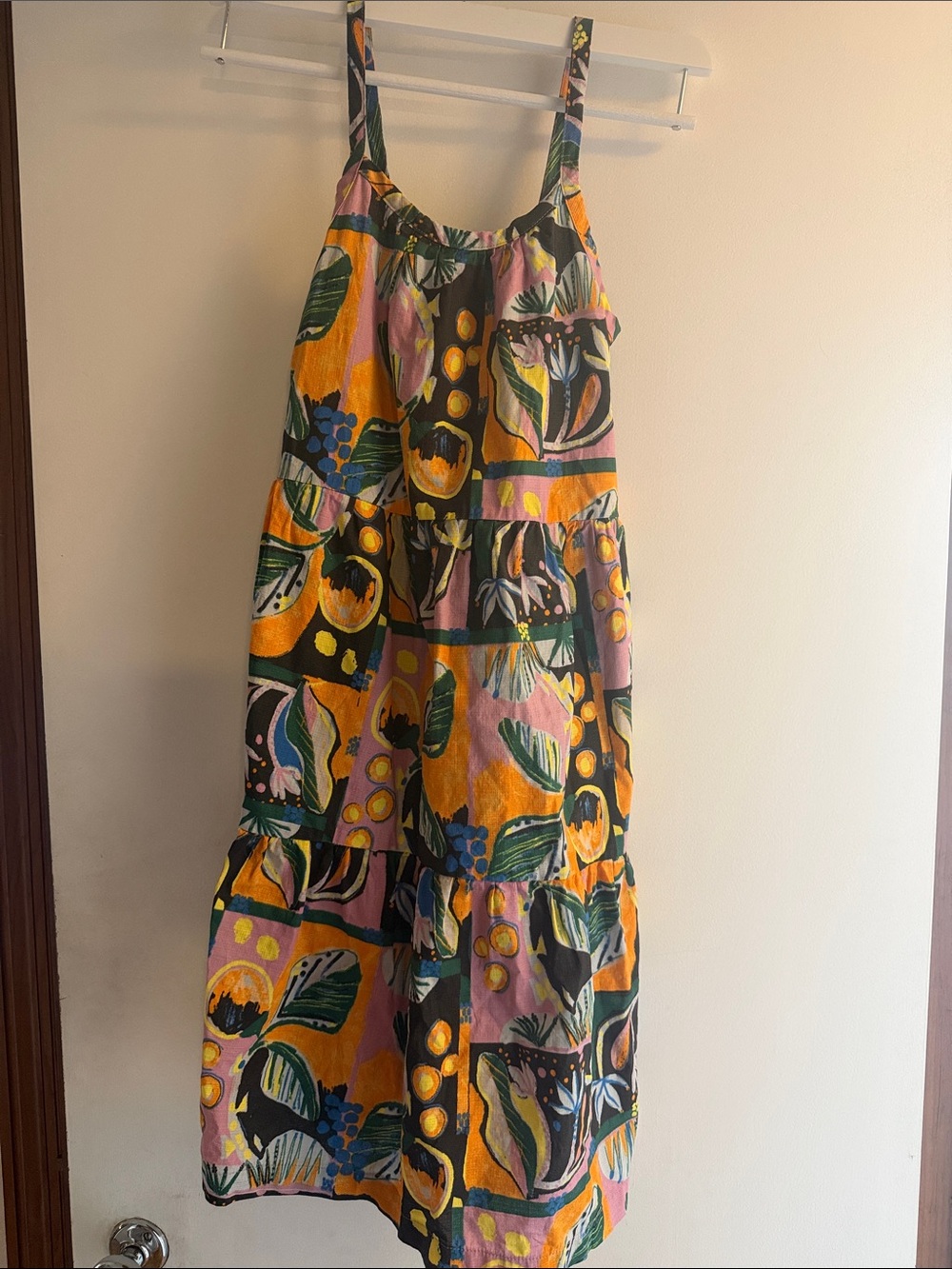 Patagonia Bright Floral Tiered Midi Dress in Yellow, Pink & Green